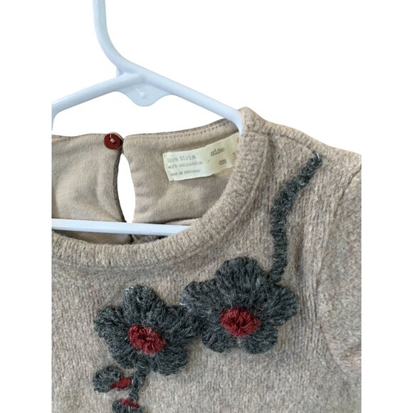 Zara Girls 6 Brown Short sleeve Dress Sweater Flower 3D Wool Blend Brown - Picture 2 of 3